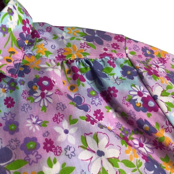 Vintage All Hours Top Womens XS Floral Oversized Roll Tab Sleeve Button 80s USA - Picture 3 of 16